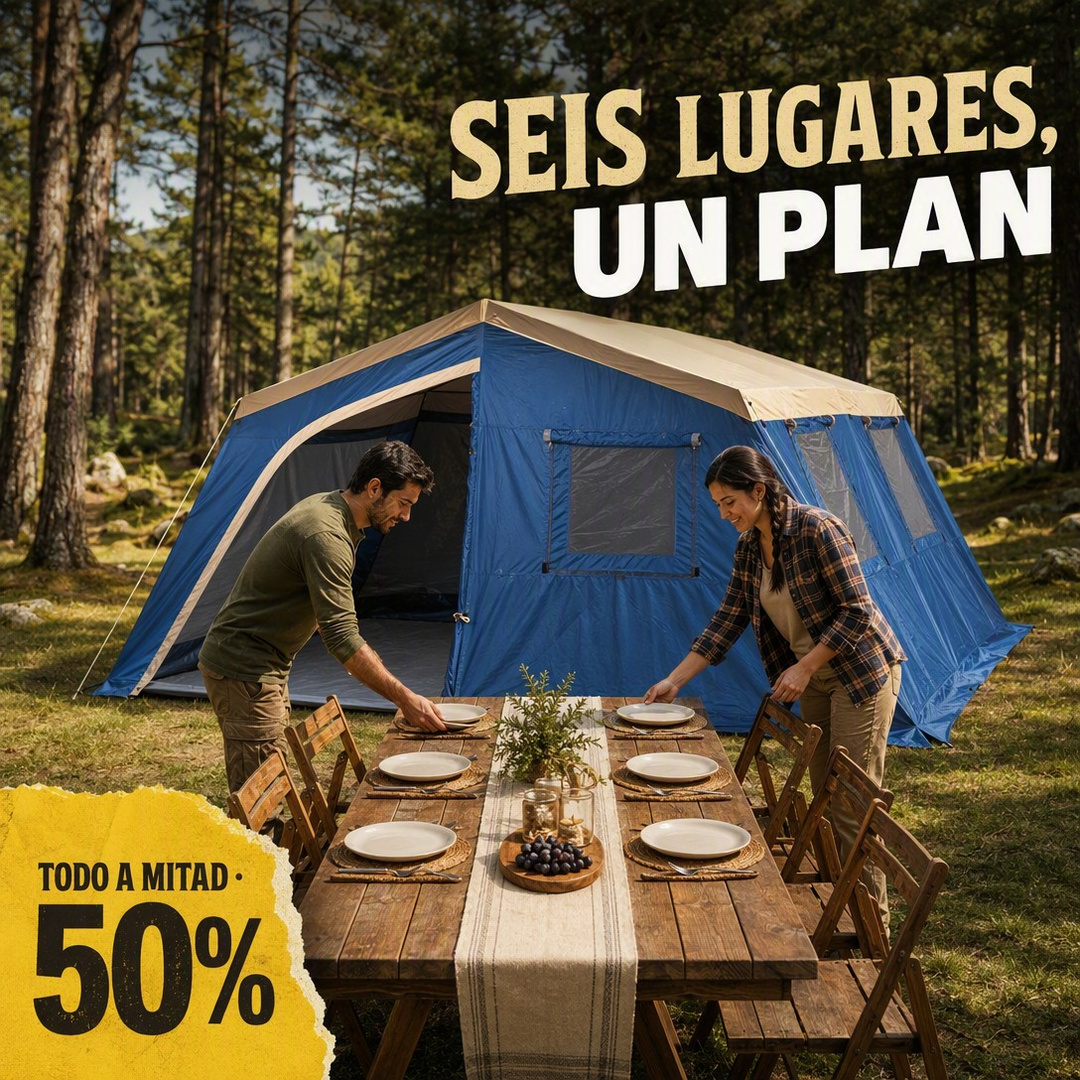 Mesa de seis puestos frente a la carpa